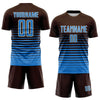 Maxcorners Custom Brown Powder Blue-Cream Gradient Pinstripe Sublimation Soccer Uniform Jersey LM2605