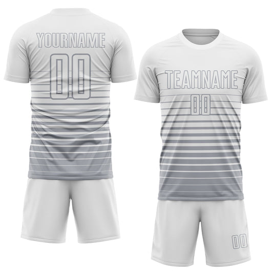 Maxcorners Custom White Gray Gradient Pinstripe Sublimation Soccer Uniform Jersey LM2605