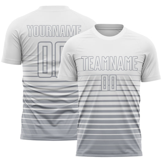 Maxcorners Custom White Gray Gradient Pinstripe Sublimation Soccer Uniform Jersey LM2605