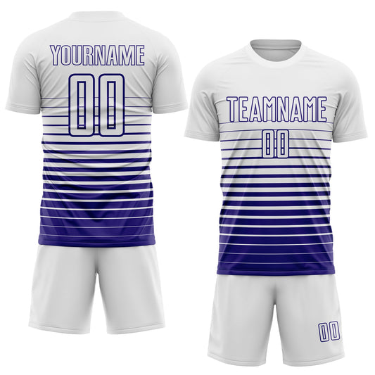 Maxcorners Custom White Dark Purple Gradient Pinstripe Sublimation Soccer Uniform Jersey LM2605