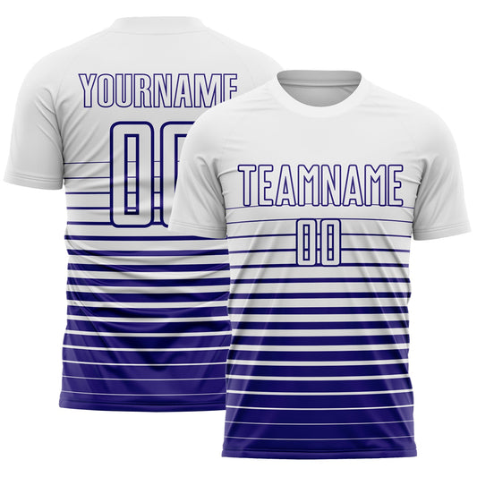 Maxcorners Custom White Dark Purple Gradient Pinstripe Sublimation Soccer Uniform Jersey LM2605