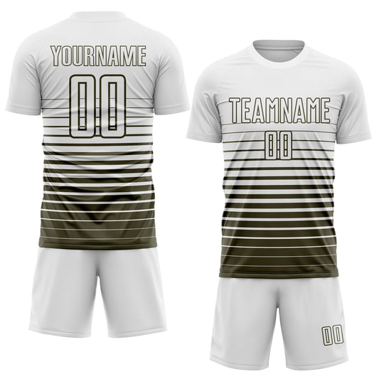 Maxcorners Custom White Olive Gradient Pinstripe Sublimation Soccer Uniform Jersey LM2605