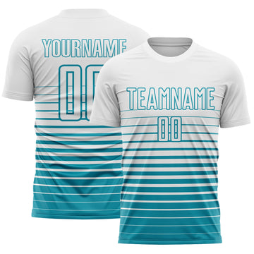 Maxcorners Custom White Teal Gradient Pinstripe Elite Sublimation Soccer Uniform Jersey LM2605