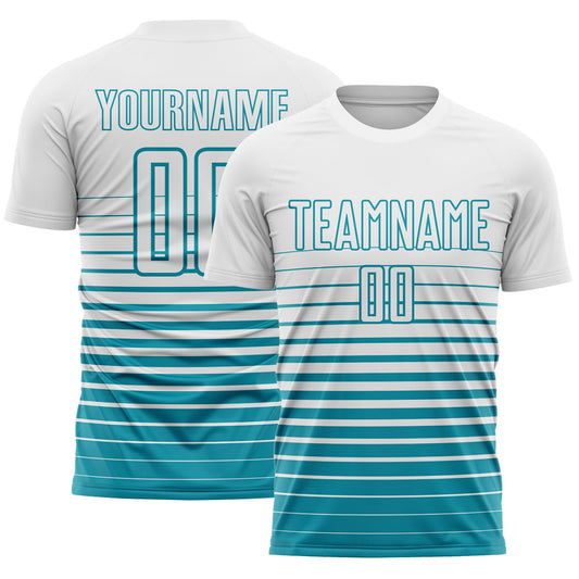 Maxcorners Custom White Teal Gradient Pinstripe Elite Sublimation Soccer Uniform Jersey LM2605