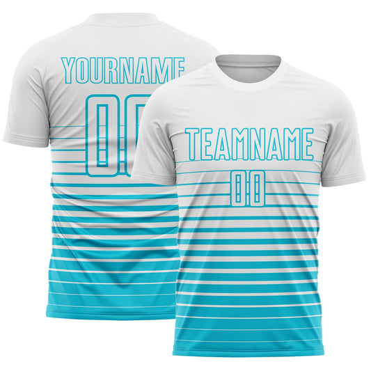 Maxcorners Custom White Lakes Blue Gradient Pinstripe Sublimation Soccer Uniform Jersey LM2605