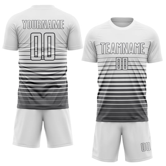 Maxcorners Custom White Steel Gray Gradient Pinstripe Sublimation Soccer Uniform Jersey LM2605