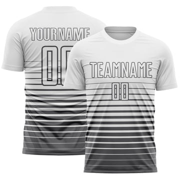 Maxcorners Custom White Steel Gray Gradient Pinstripe Sublimation Soccer Uniform Jersey LM2605