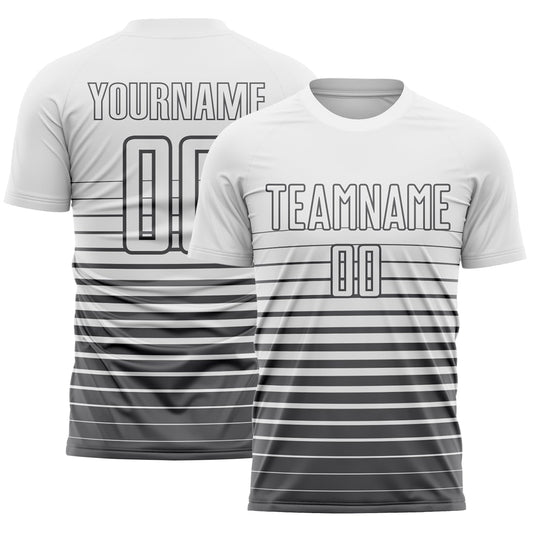 Maxcorners Custom White Steel Gray Gradient Pinstripe Sublimation Soccer Uniform Jersey LM2605