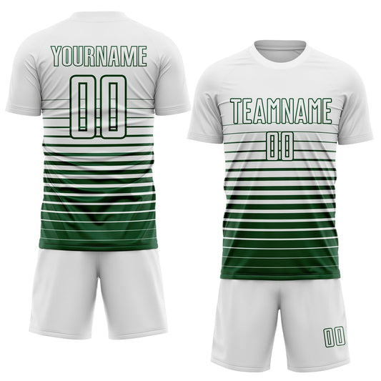 Maxcorners Custom White Green Gradient Pinstripe Sublimation Soccer Uniform Jersey LM2605