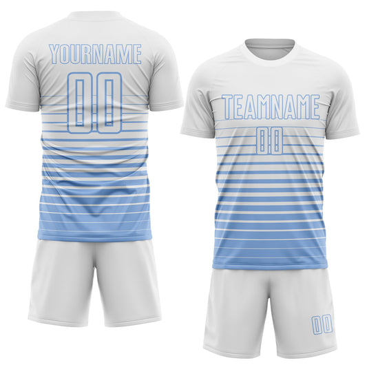 Maxcorners Custom White Light Blue Gradient Pinstripe Sublimation Soccer Uniform Jersey LM2605
