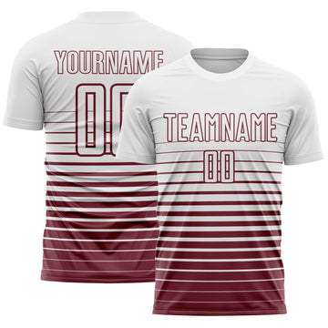 Maxcorners Custom White Burgundy Gradient Pinstripe Sublimation Soccer Uniform Jersey LM2605