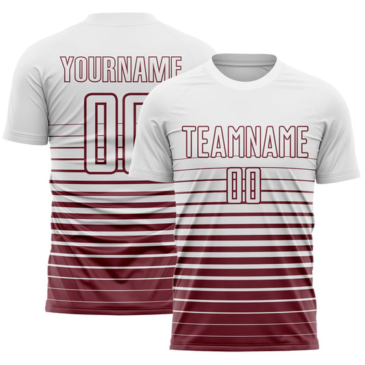 Maxcorners Custom White Burgundy Gradient Pinstripe Sublimation Soccer Uniform Jersey LM2605