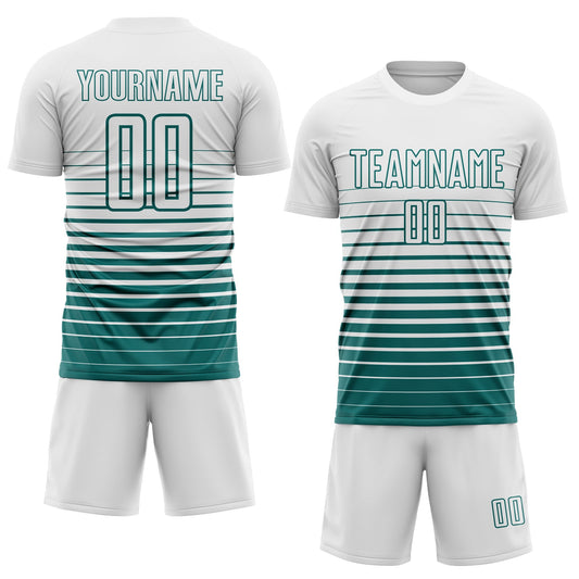 Maxcorners Custom White Teal Gradient Pinstripe Sublimation Soccer Uniform Jersey LM2605