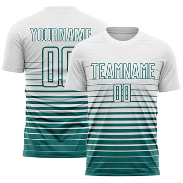 Maxcorners Custom White Teal Gradient Pinstripe Sublimation Soccer Uniform Jersey LM2605