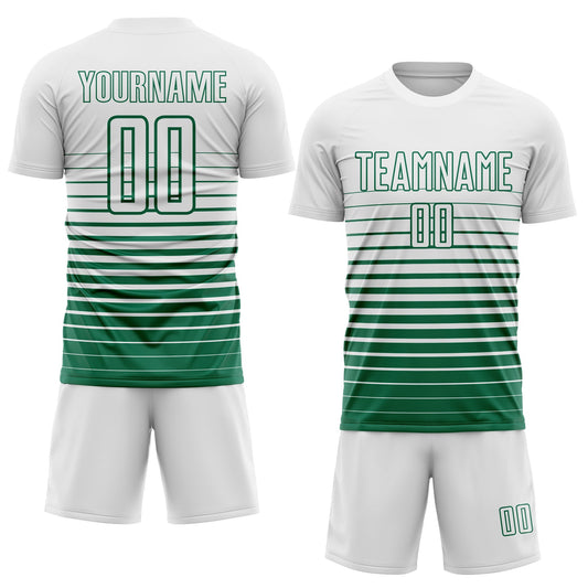 Maxcorners Custom White Kelly Green Gradient Pinstripe Sublimation Soccer Uniform Jersey LM2605