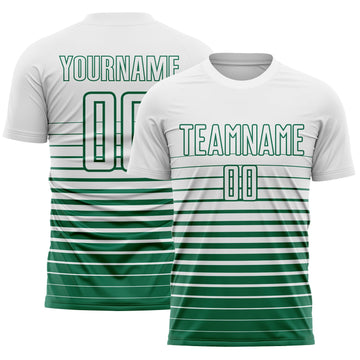Maxcorners Custom White Kelly Green Gradient Pinstripe Sublimation Soccer Uniform Jersey LM2605