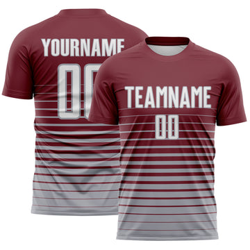 Maxcorners Custom Burgundy White-Gray Gradient Pinstripe Sublimation Soccer Uniform Jersey LM2605