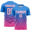 Maxcorners Custom Powder Blue White-Pink Gradient Pinstripe Sublimation Soccer Uniform Jersey LM2605