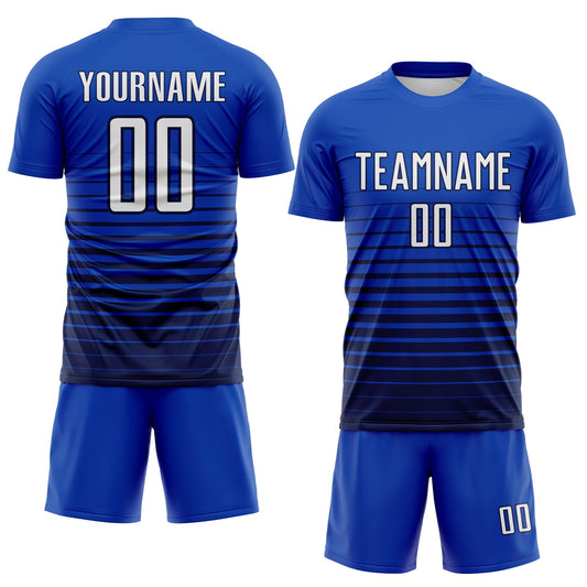 Maxcorners Custom Thunder Blue White-Navy Gradient Pinstripe Sublimation Soccer Uniform Jersey LM2605