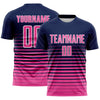 Maxcorners Custom Navy Pink-White Gradient Pinstripe Sublimation Soccer Uniform Jersey LM2605
