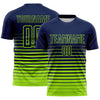 Maxcorners Custom Navy Neon Green Gradient Pinstripe Sublimation Soccer Uniform Jersey LM2605
