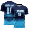 Maxcorners Custom Navy White-Sky Blue Gradient Pinstripe Sublimation Soccer Uniform Jersey LM2605