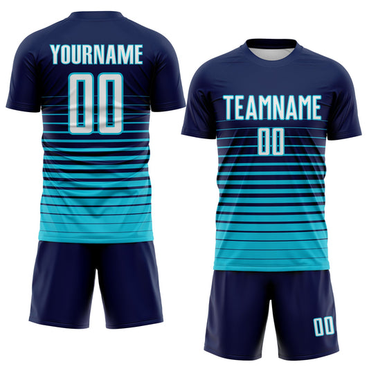 Maxcorners Custom Navy White-Lakes Blue Gradient Pinstripe Sublimation Soccer Uniform Jersey LM2605