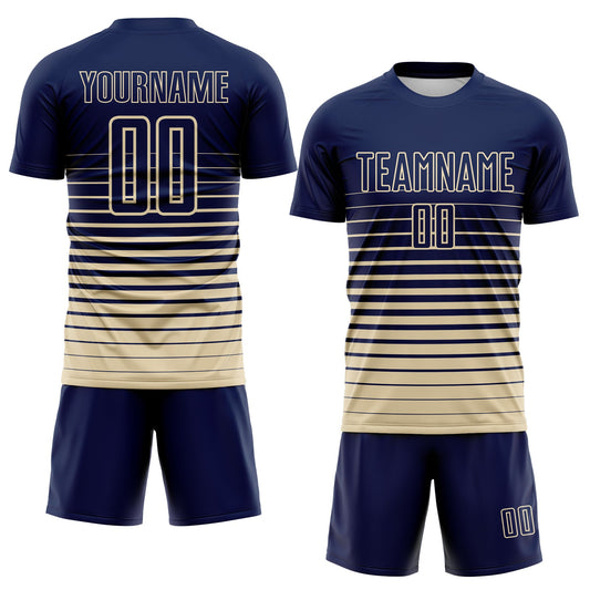 Maxcorners Custom Navy Cream Gradient Pinstripe Sublimation Soccer Uniform Jersey LM2605