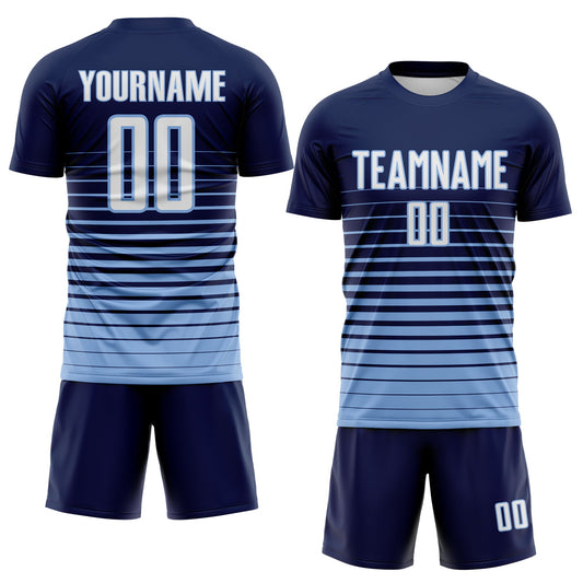 Maxcorners Custom Navy White-Light Blue Gradient Pinstripe Sublimation Soccer Uniform Jersey LM2605