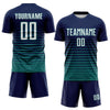 Maxcorners Custom Navy White-Teal Gradient Pinstripe Sublimation Soccer Uniform Jersey LM2605