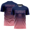 Maxcorners Custom Navy Medium Pink Gradient Pinstripe Sublimation Soccer Uniform Jersey LM2605