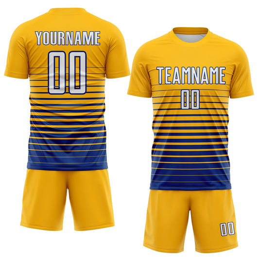 Maxcorners Custom Gold White-Royal Gradient Pinstripe Sublimation Soccer Uniform Jersey LM2605