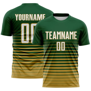 Maxcorners Custom Green White-Old Gold Gradient Pinstripe Sublimation Soccer Uniform Jersey LM2605