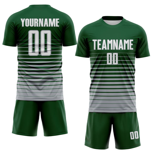Maxcorners Custom Green White-Gray Gradient Pinstripe Sublimation Soccer Uniform Jersey LM2605