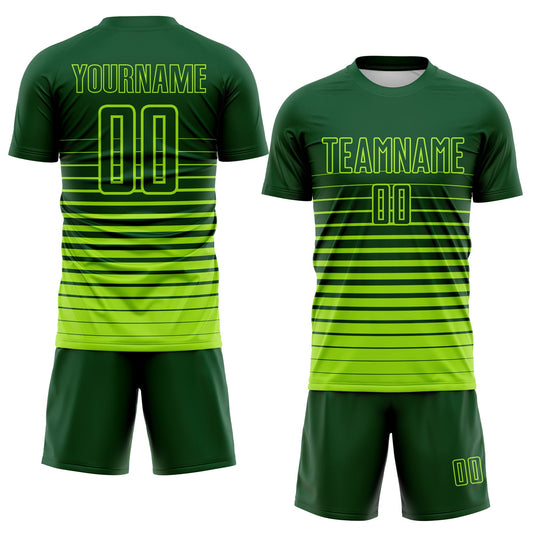 Maxcorners Custom Green Neon Green Gradient Pinstripe Sublimation Soccer Uniform Jersey LM2605