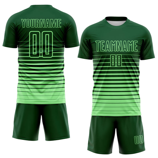 Maxcorners Custom Green Pea Green Gradient Pinstripe Sublimation Soccer Uniform Jersey LM2605