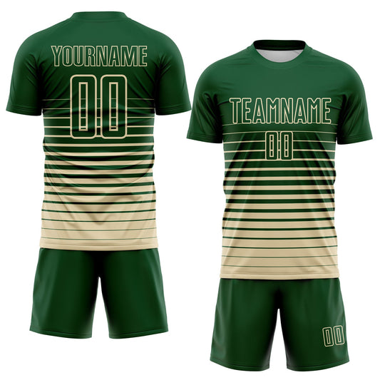 Maxcorners Custom Green Cream Gradient Pinstripe Sublimation Soccer Uniform Jersey LM2605