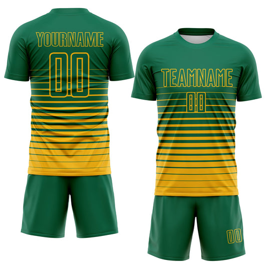 Maxcorners Custom Kelly Green Gold Gradient Pinstripe Sublimation Soccer Uniform Jersey LM2605