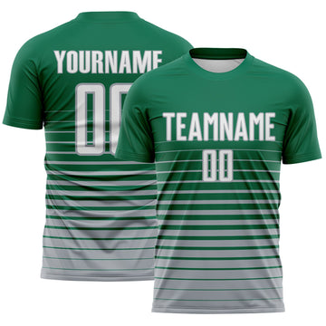 Maxcorners Custom Kelly Green White-Gray Gradient Pinstripe Sublimation Soccer Uniform Jersey LM2605
