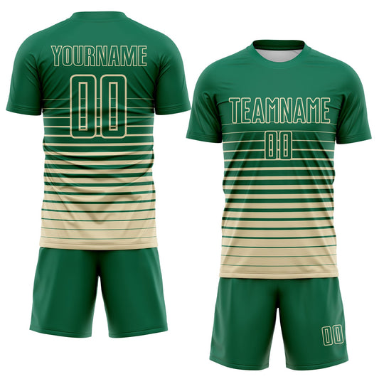 Maxcorners Custom Kelly Green Cream Gradient Pinstripe Sublimation Soccer Uniform Jersey LM2605