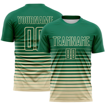 Maxcorners Custom Kelly Green Cream Gradient Pinstripe Sublimation Soccer Uniform Jersey LM2605