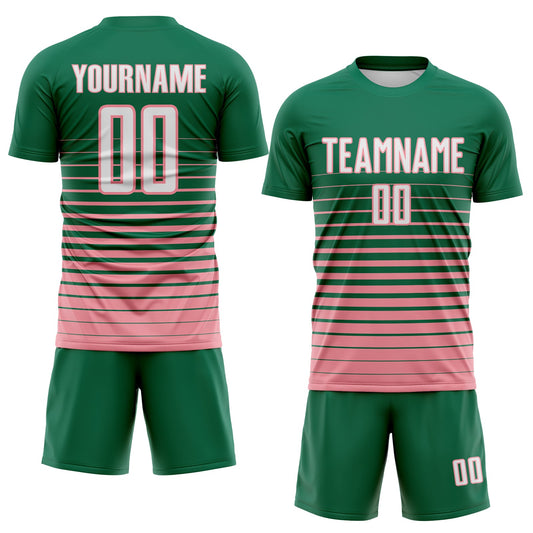 Maxcorners Custom Kelly Green White-Medium Pink Gradient Pinstripe Sublimation Soccer Uniform Jersey LM2605