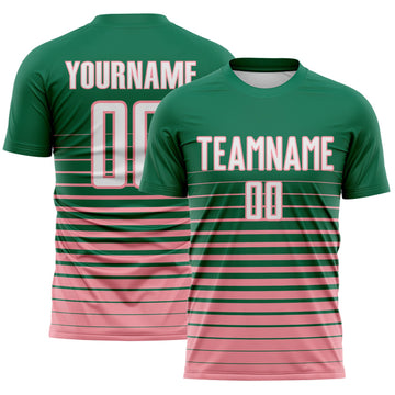 Maxcorners Custom Kelly Green White-Medium Pink Gradient Pinstripe Sublimation Soccer Uniform Jersey LM2605