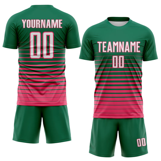 Maxcorners Custom Kelly Green White-Neon Pink Gradient Pinstripe Sublimation Soccer Uniform Jersey LM2605