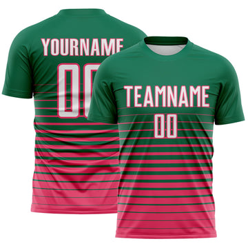 Maxcorners Custom Kelly Green White-Neon Pink Gradient Pinstripe Sublimation Soccer Uniform Jersey LM2605