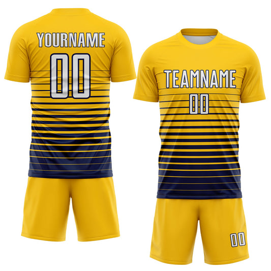 Maxcorners Custom Yellow White-Navy Gradient Pinstripe Sublimation Soccer Uniform Jersey LM2605