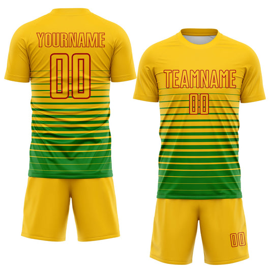 Maxcorners Custom Yellow Red-Grass Green Gradient Pinstripe Sublimation Soccer Uniform Jersey LM2605