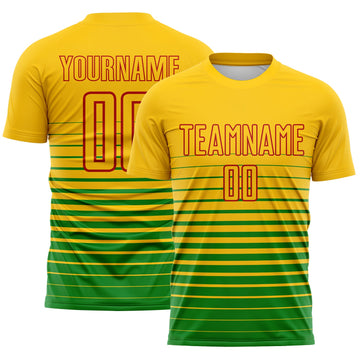 Maxcorners Custom Yellow Red-Grass Green Gradient Pinstripe Sublimation Soccer Uniform Jersey LM2605
