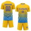 Maxcorners Custom Yellow Powder Blue-Orange Gradient Pinstripe Sublimation Soccer Uniform Jersey LM2605