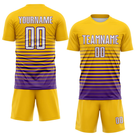 Maxcorners Custom Yellow White-Purple Gradient Pinstripe Sublimation Soccer Uniform Jersey LM2605